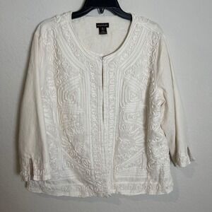 Multiples Embroidered Linen Blend Jacket Cream‎ XL Classic Summer Romantic